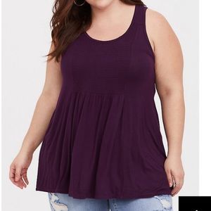 Torrid purple smocked tank with scoop neck